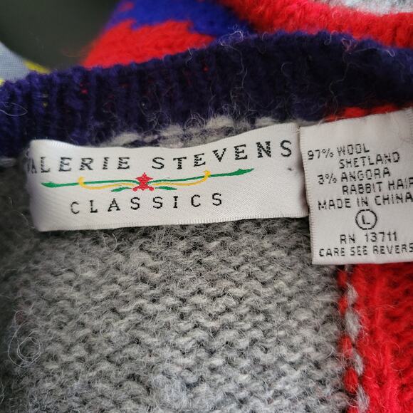 Vintage Women Novelty Twee Shetland Wool Sweater Granny Country Patchwork Large - Picture 11 of 13